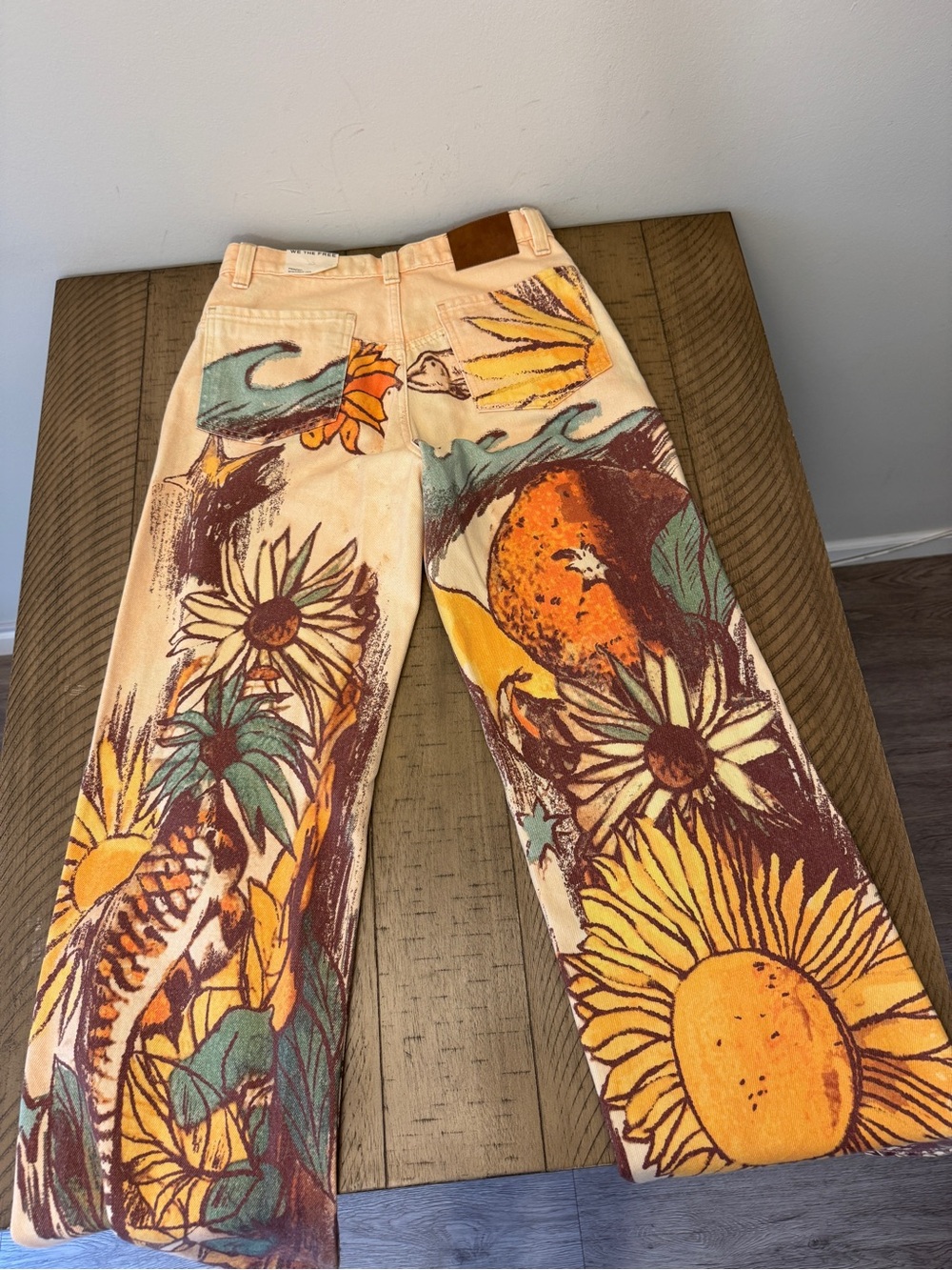 Free People: We The Free Cream Wide-Leg Jeans Floral Jean - Picture 3 of 4